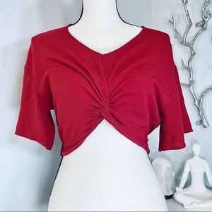 E2 Burnt Orange Short Sleeve Crop Top Twist Knot Small